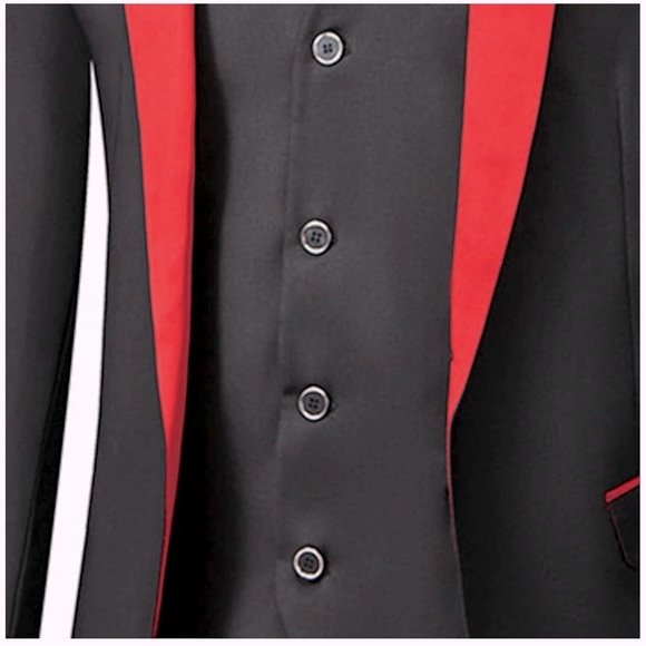 Tuxedo Suit | Black & Burgundy | 3 Piece | Size Large - Picture 2 of 7